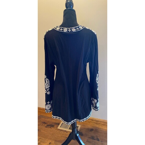 INC Blouse Size XL Tunic 95% Cotton 5% Spandex Black Intricate Stitching Design - Picture 5 of 10